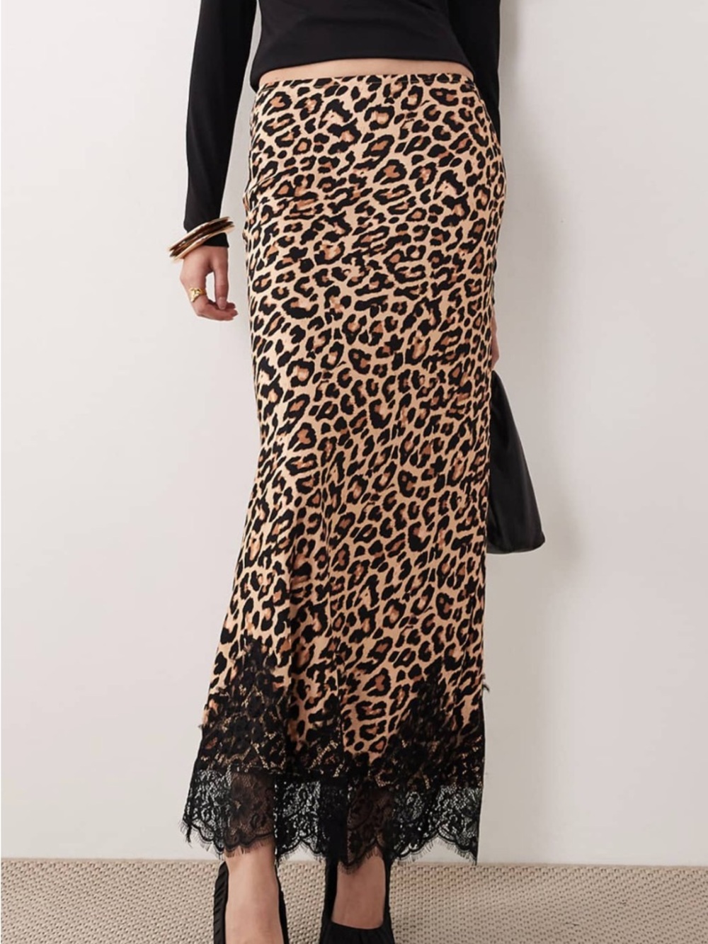 Never Fully Dressed leopard print maxi skirt with lace trim NWOT